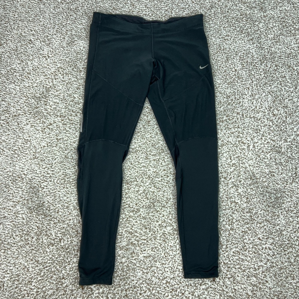 Nike Pants Women Large Black Dri-FIT Running Compression Leggings Reflective Zip